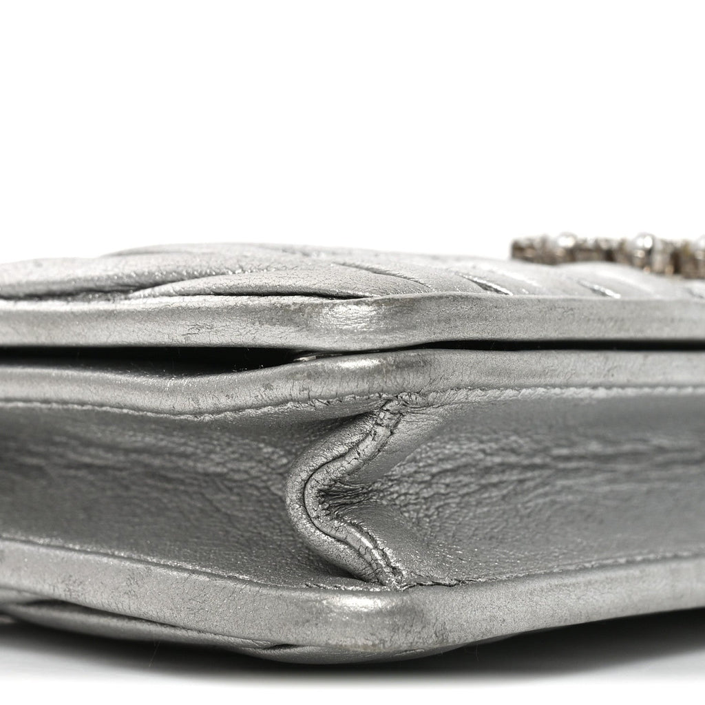Metallic Nappa Matelasse Chain Crossbody Silver