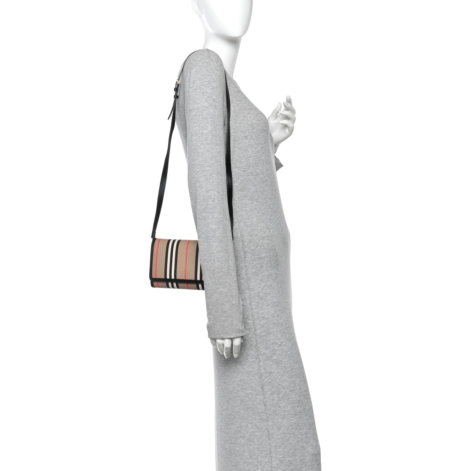 E-Canvas Icon Stripe Hannah Wallet With Detachable Strap Archive Beige