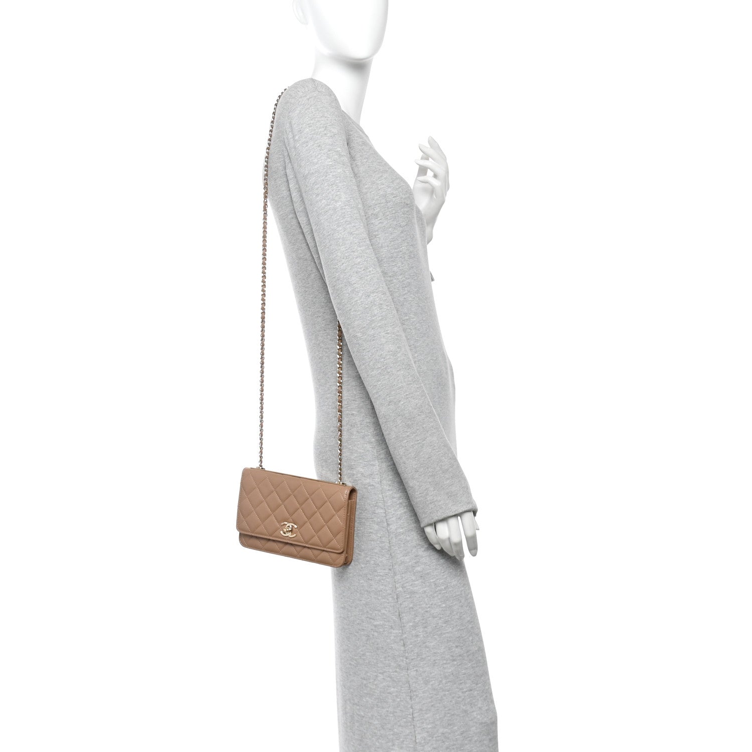 Lambskin Quilted Trendy CC Wallet On Chain WOC Beige