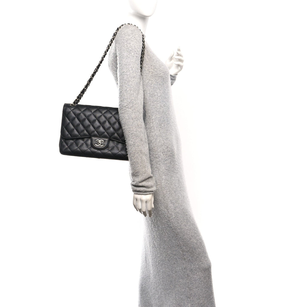 Caviar Quilted Jumbo Double Flap Black