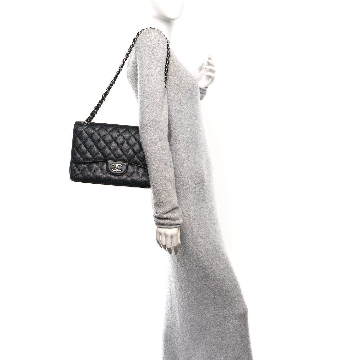 Caviar Quilted Jumbo Double Flap Black