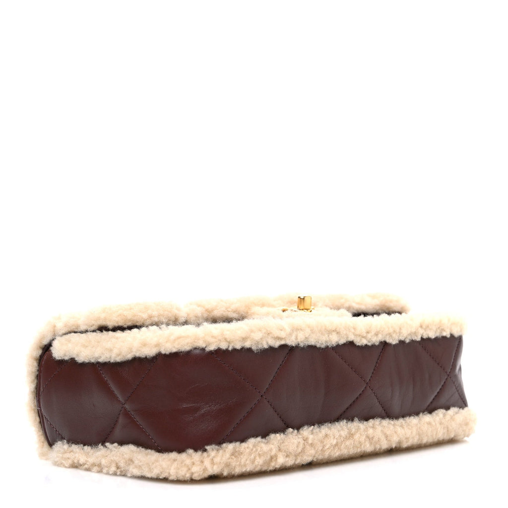 Shearling Lambskin Quilted Furry Coco Flap Beige Dark Brown