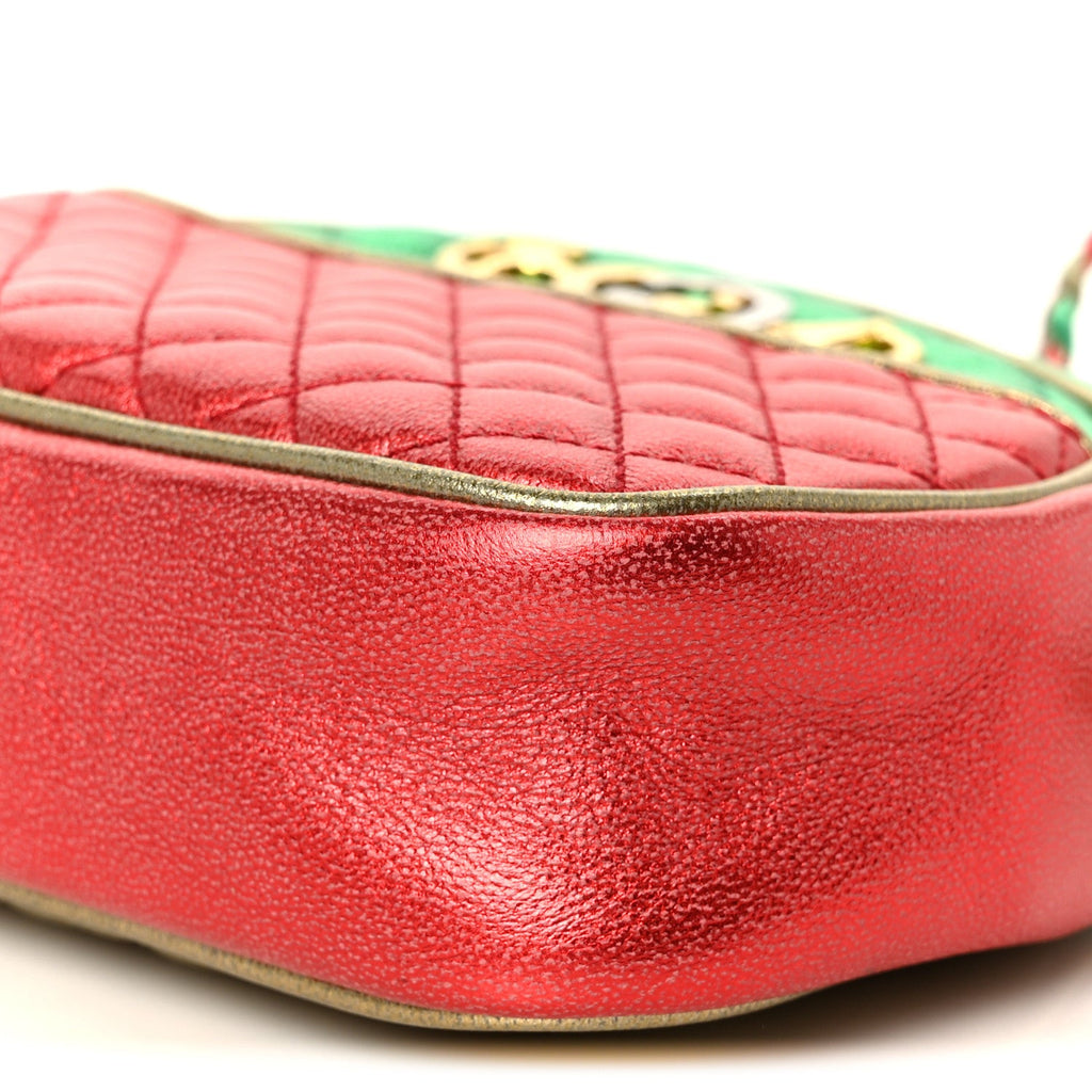 Laminated Nappa Trapuntata Mini Zumi Dome Shoulder Bag Rosso Jasmine Green Rame