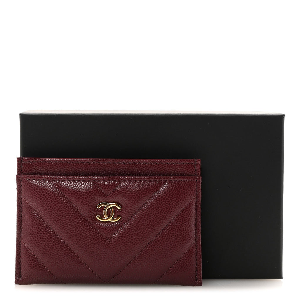 Caviar Chevron Quilted Card Holder Dark Burgundy