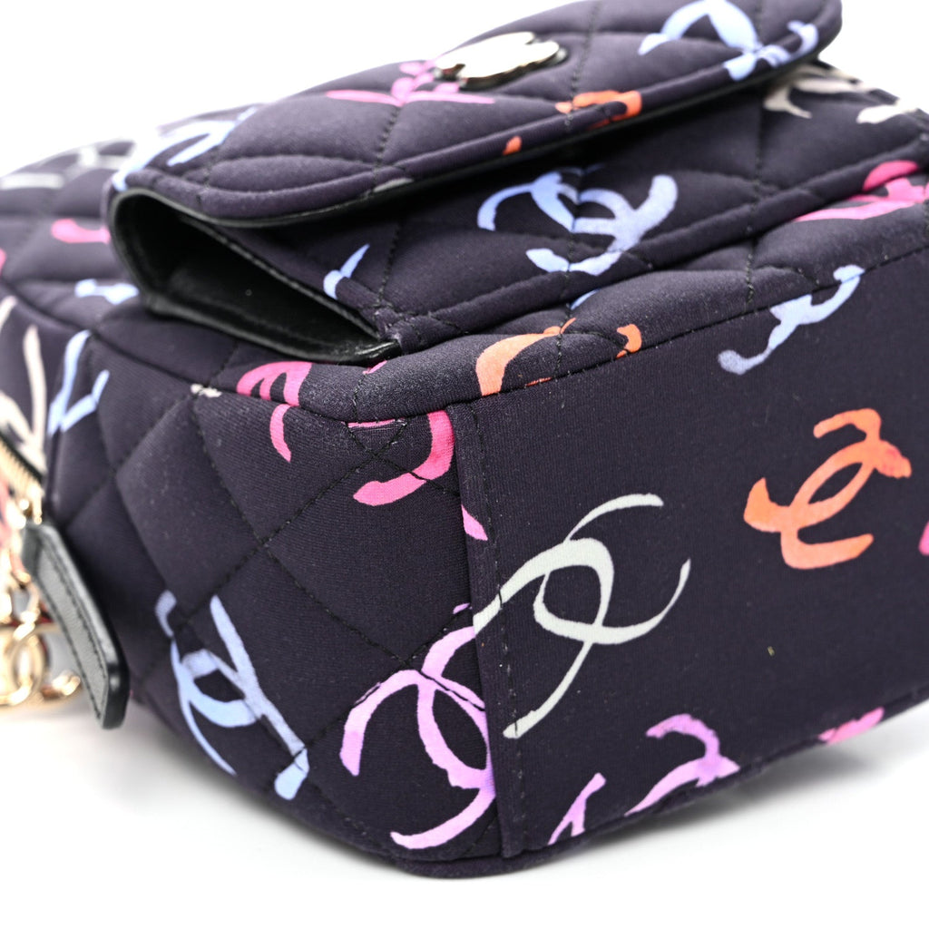 Printed Fabric Quilted CC Mini Classic Backpack Black Multicolor