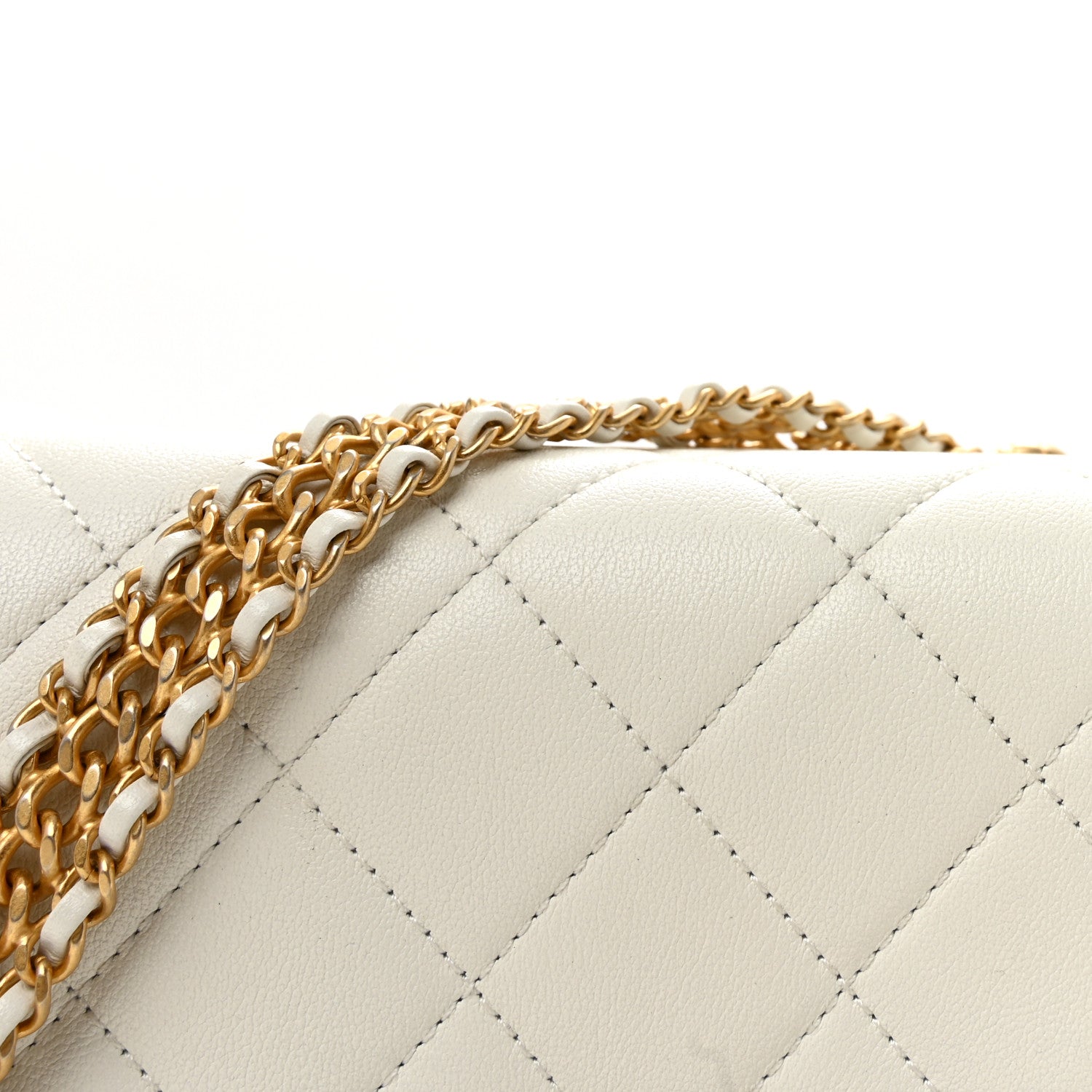 Lambskin Quilted Small CC Crystal Logo Chain Flap White