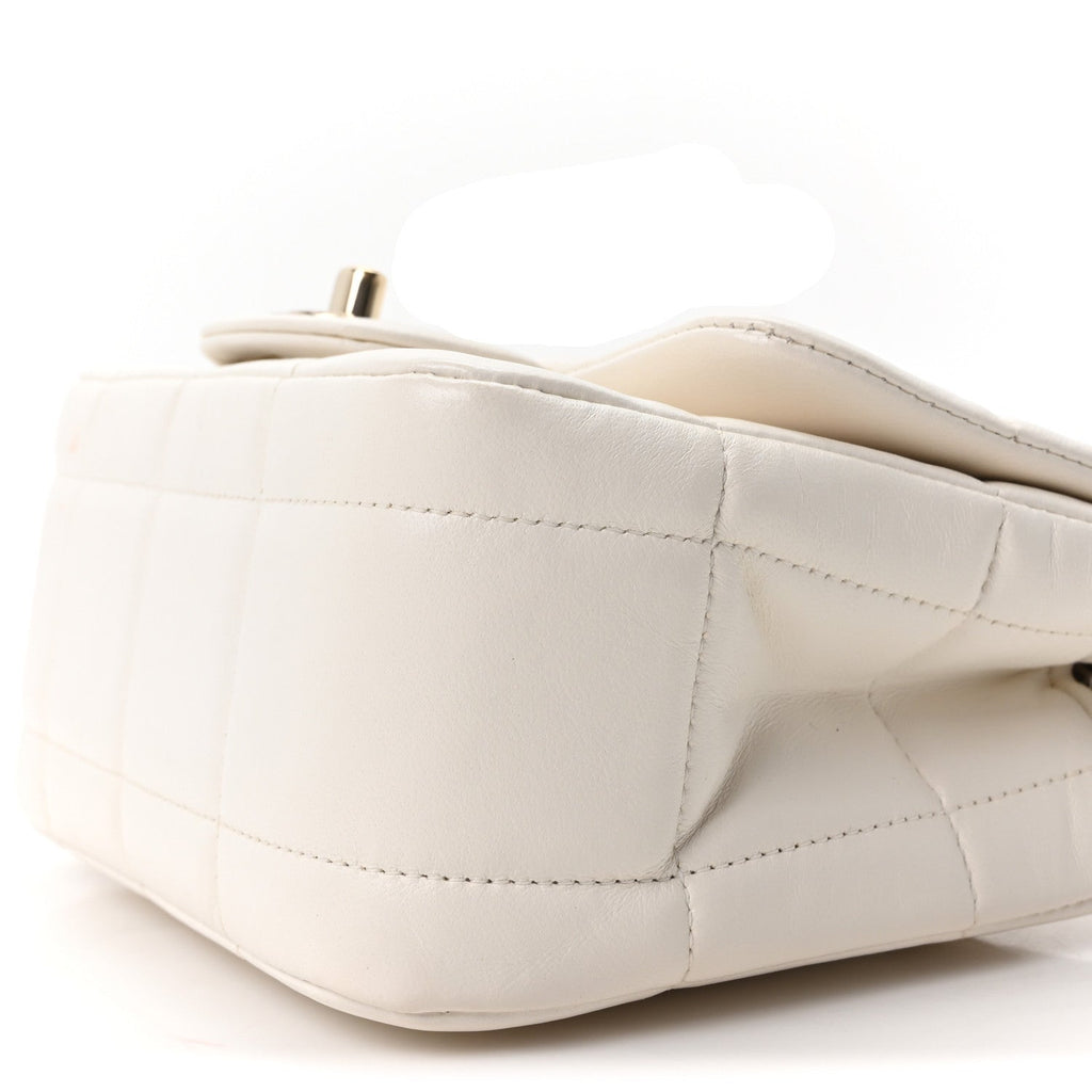 Lambskin Resin Crystal Square Quilted Monacoco Mini Square Flap White