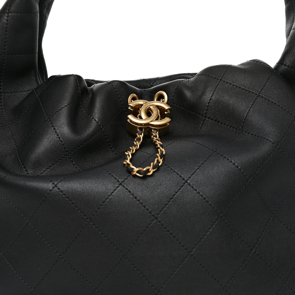 Calfskin Quilted Small Maxi Hobo Black
