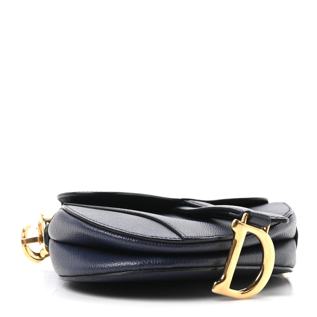 Grained Calfskin Mini Saddle Bag Navy