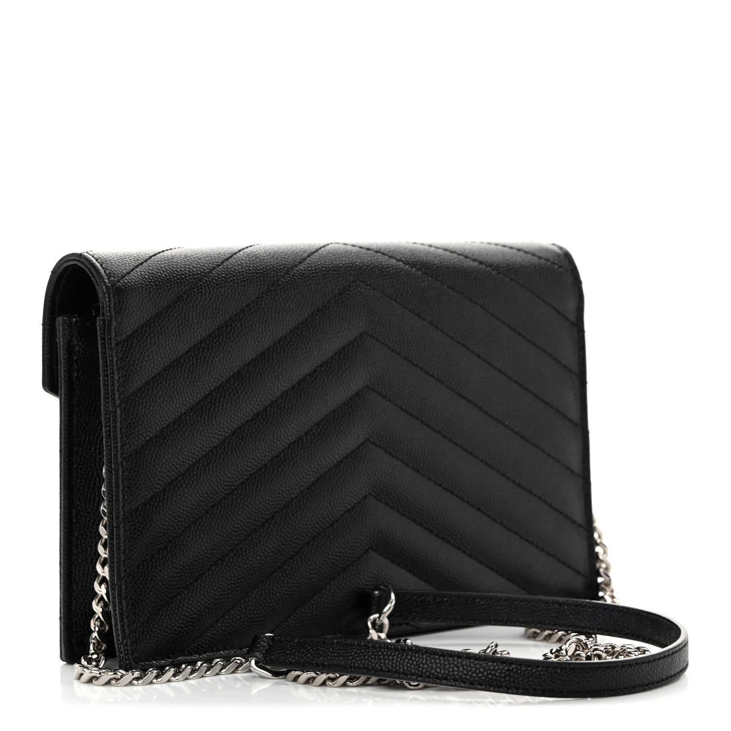 Grain De Poudre Matelasse Chevron Monogram Chain Wallet Black