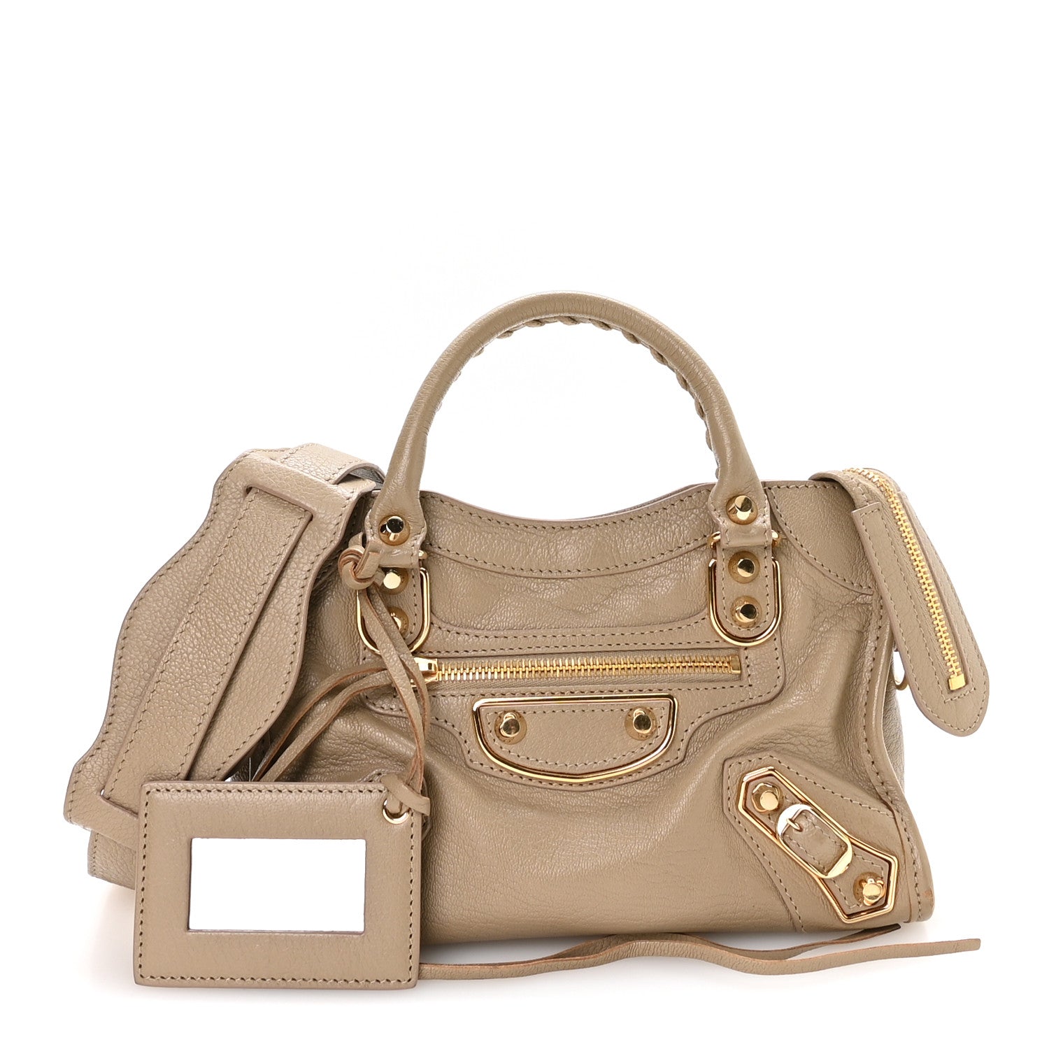 Chevre Gold Metallic Edge Hardware Mini City Beige Latte
