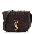 Calfskin Monogram Woven Small Kaia Satchel Burnt Brown