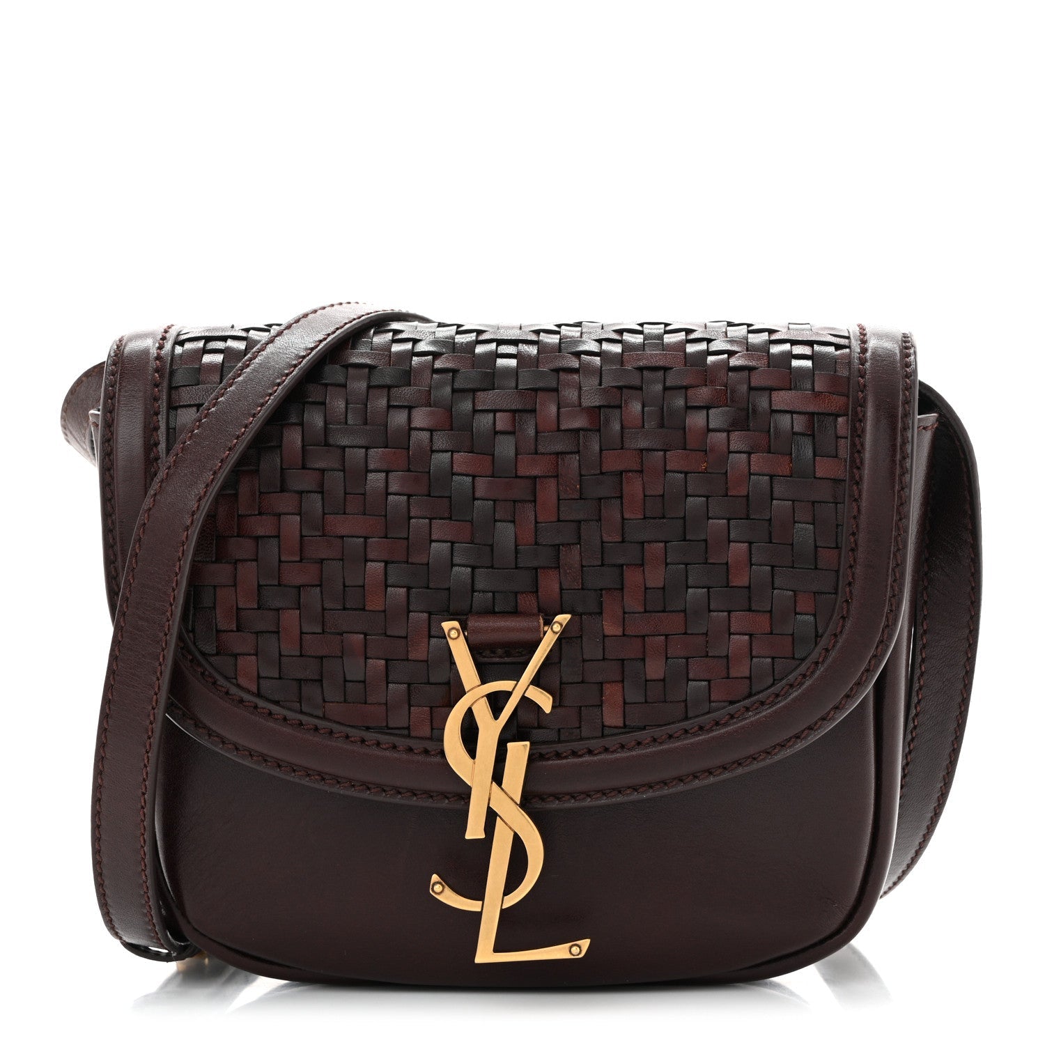 Calfskin Monogram Woven Small Kaia Satchel Burnt Brown