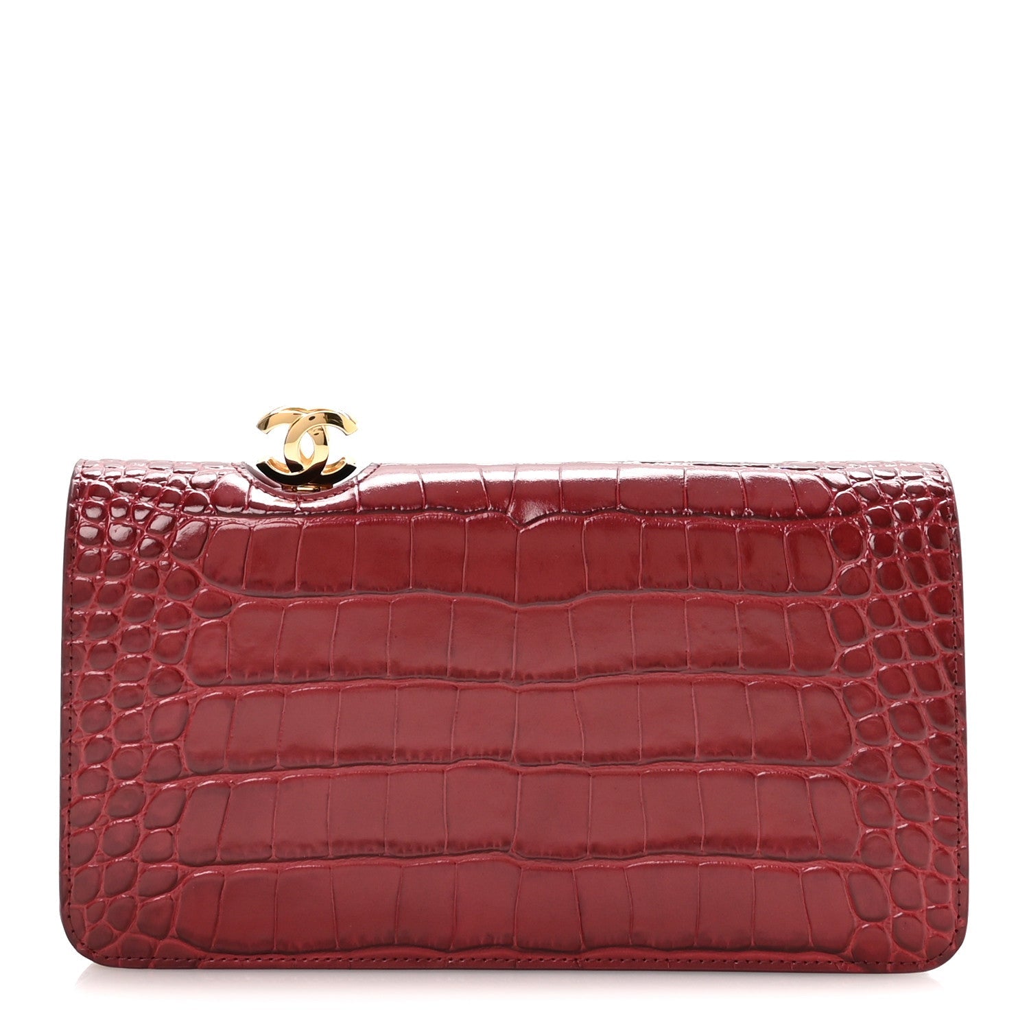 Calfskin Crocodile Embossed Clutch Burgundy