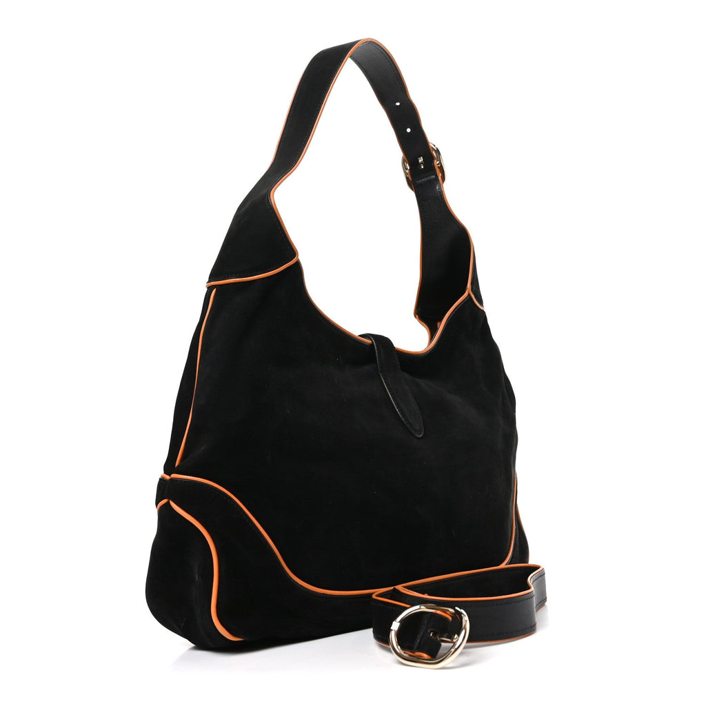 Nubuck Medium New Jackie Shoulder Bag Black Orange