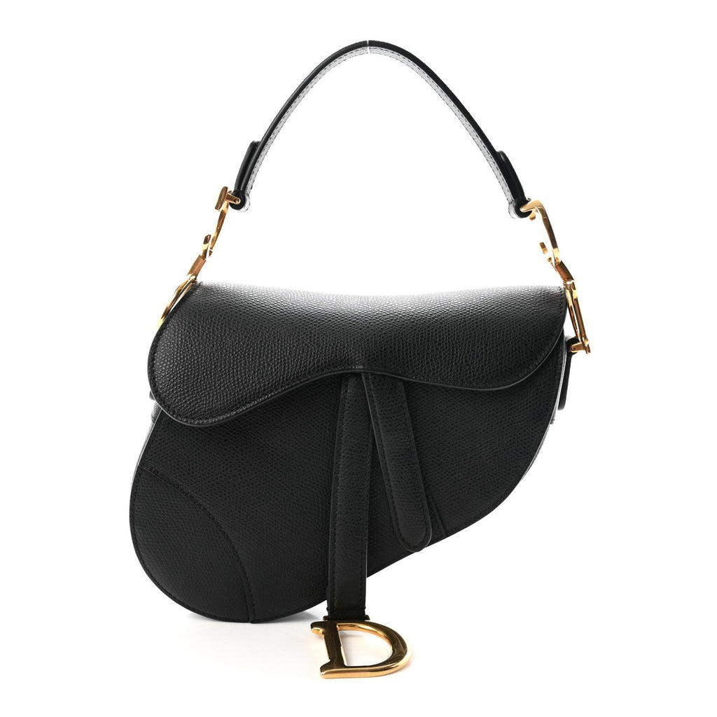 Grained Calfskin Mini Saddle Bag Black