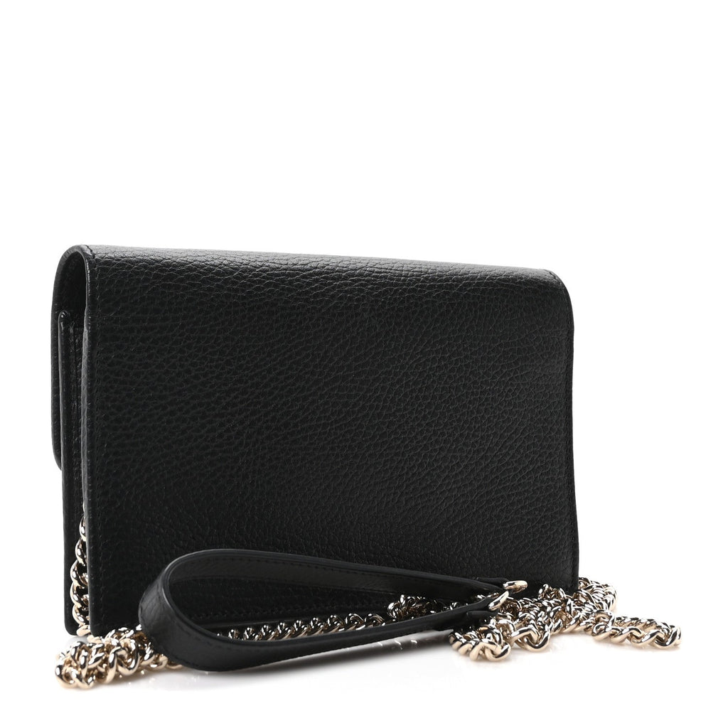 Dollar Calfskin Interlocking G Chain Wallet Black