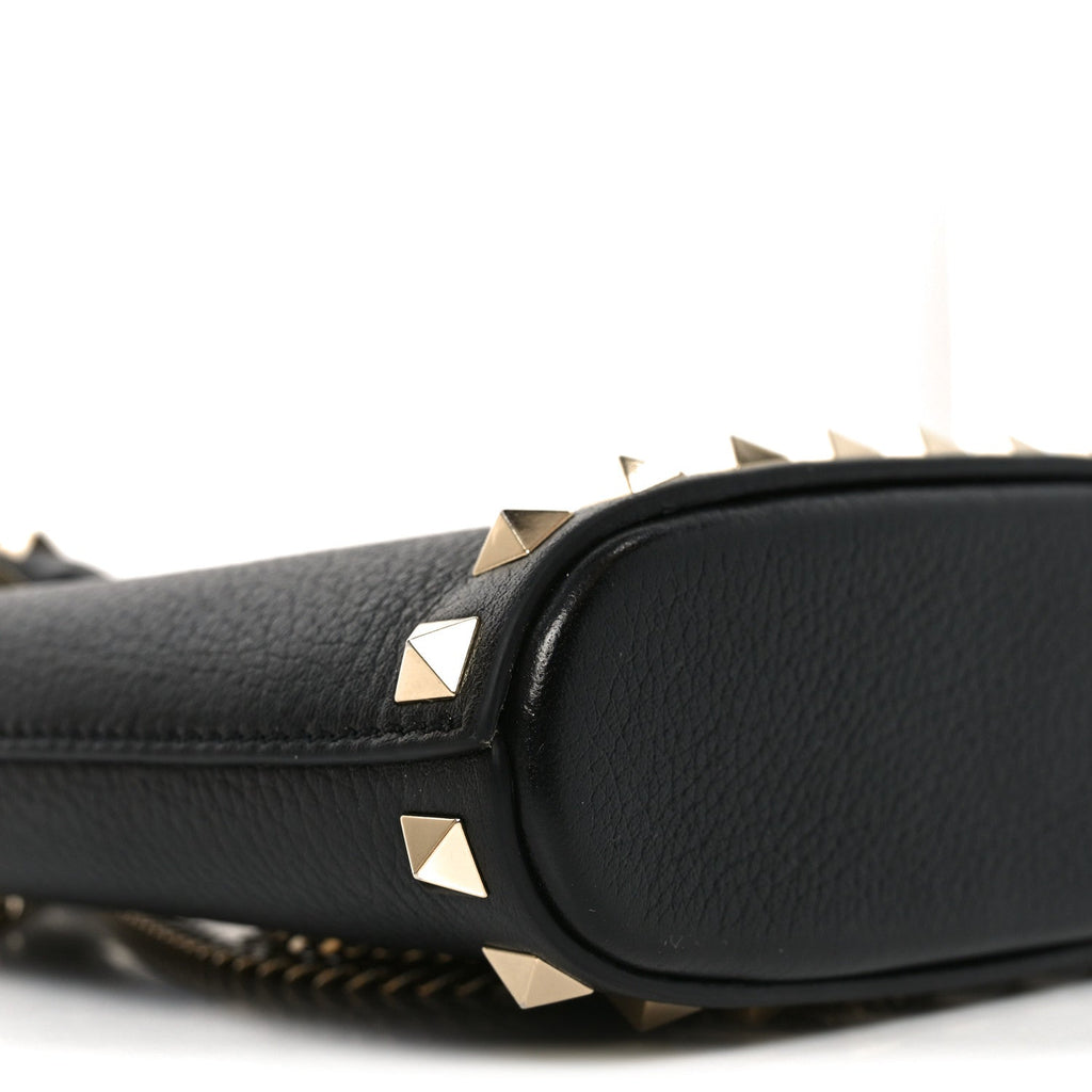 Grainy Calfskin Mini Rockstud Shopping Bag Black