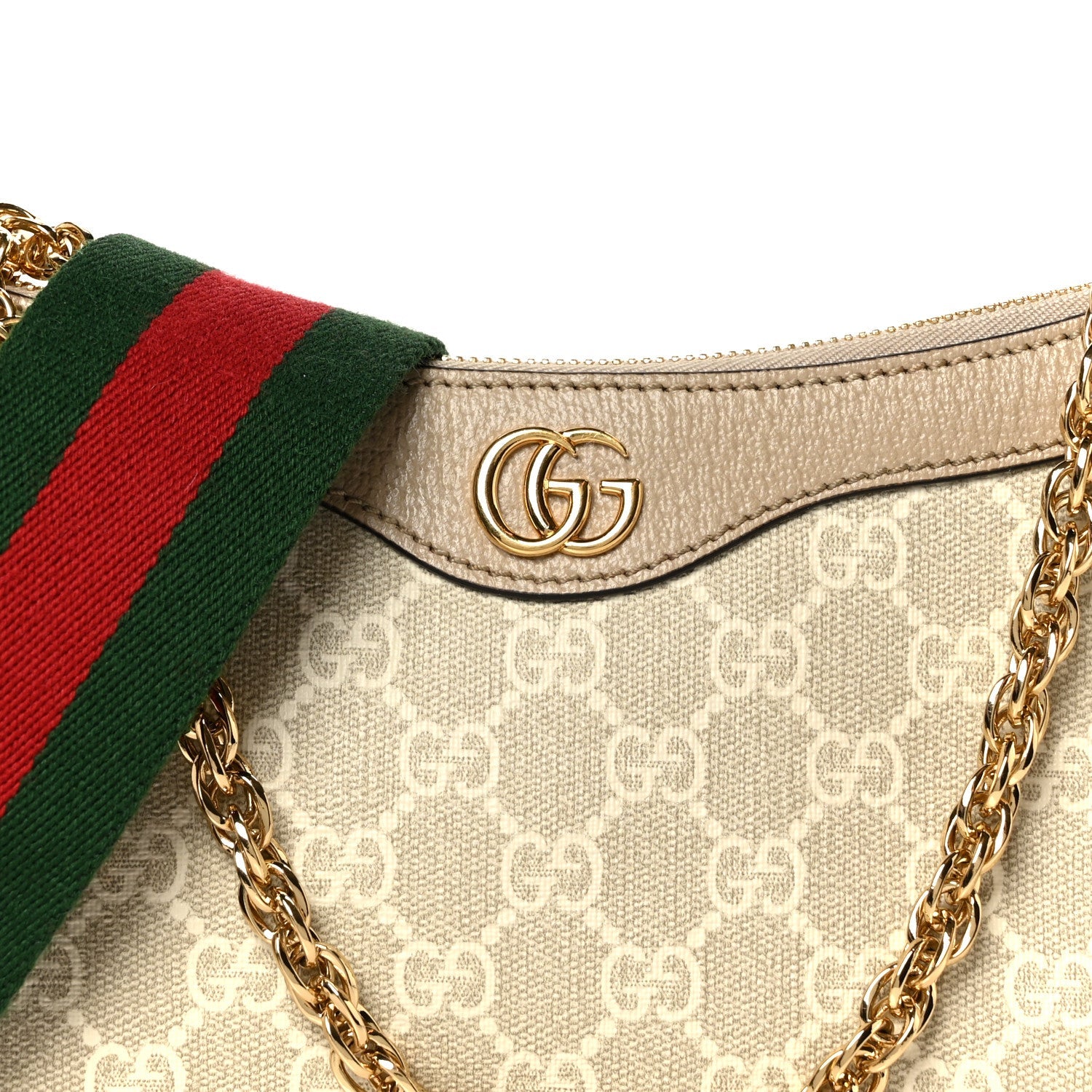 GG Supreme Monogram Textured Dollar Calfskin Web Small Ophidia GG Handbag Beige Mystic White Oatmeal