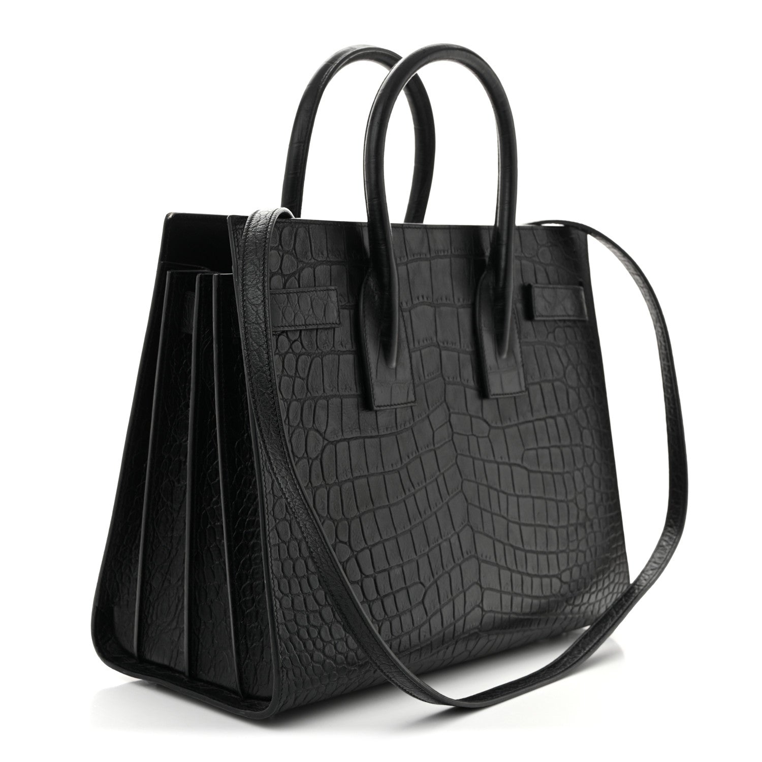Calfskin Crocodile Embossed Small Sac de Jour  Black