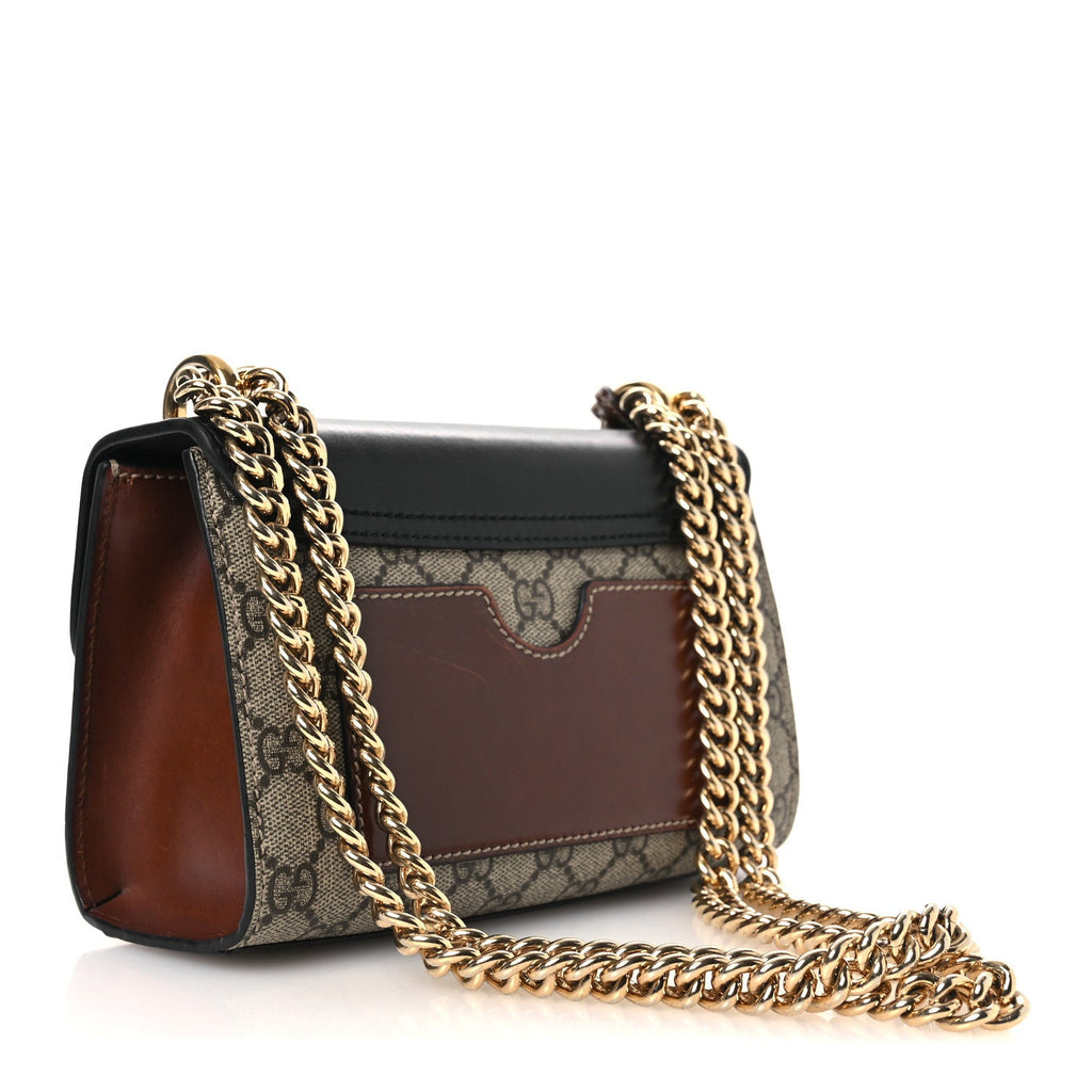 GG Supreme Monogram Calfskin Small Padlock Shoulder Bag Beige Black Cuir