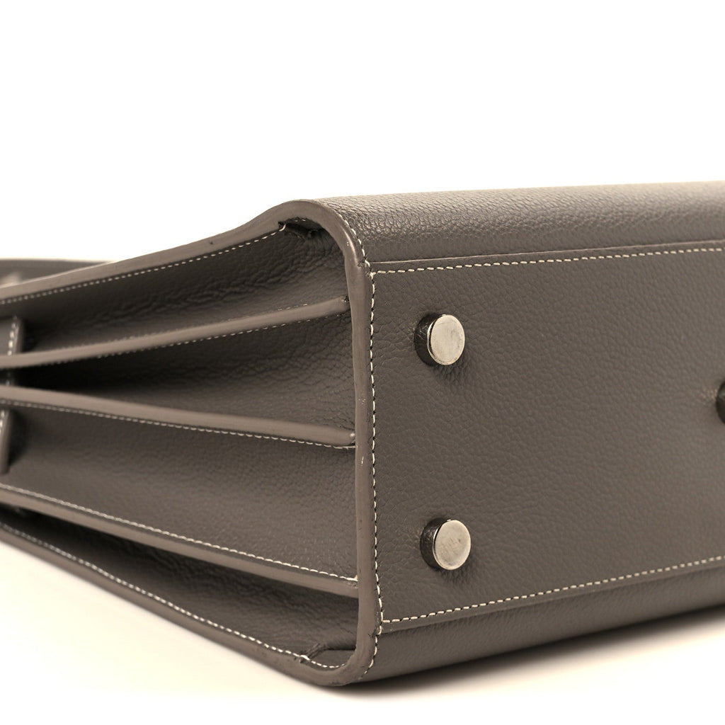 Grained Calfskin Topstich Baby Sac De Jour Grey