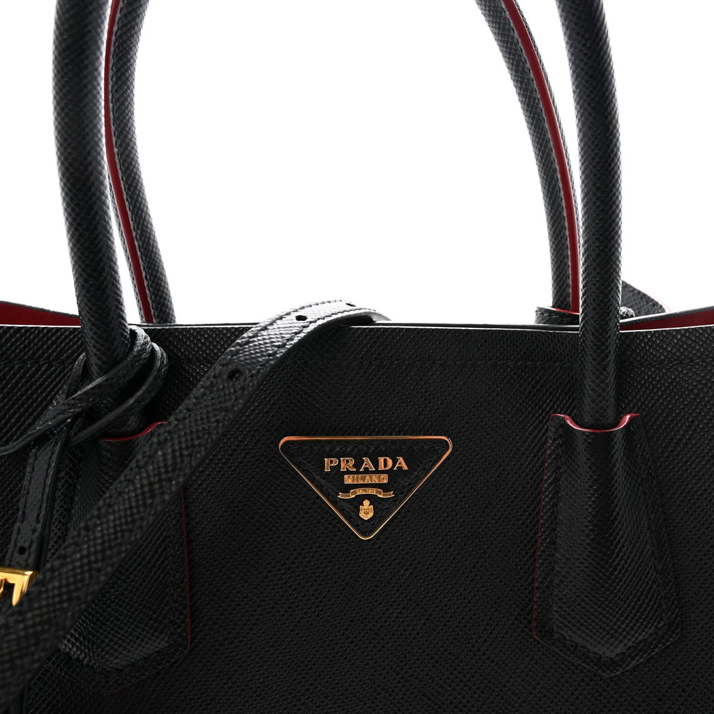 Saffiano Cuir Medium Double Bag Black Fuoco