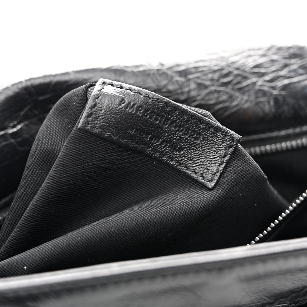 Crinkled Calfskin Matelasse Monogram Medium Niki Chain Satchel Black
