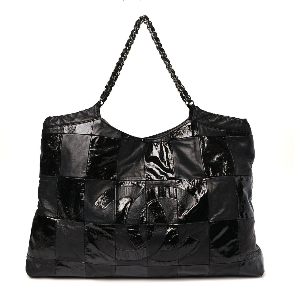 Patent Patchwork Large Brooklyn Tote Black