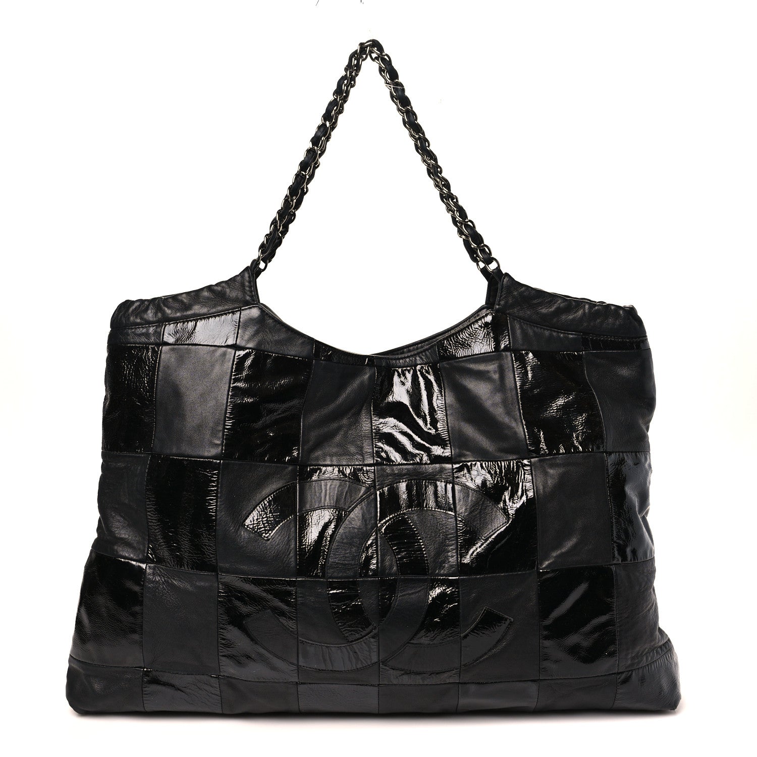 Patent Patchwork Large Brooklyn Tote Black