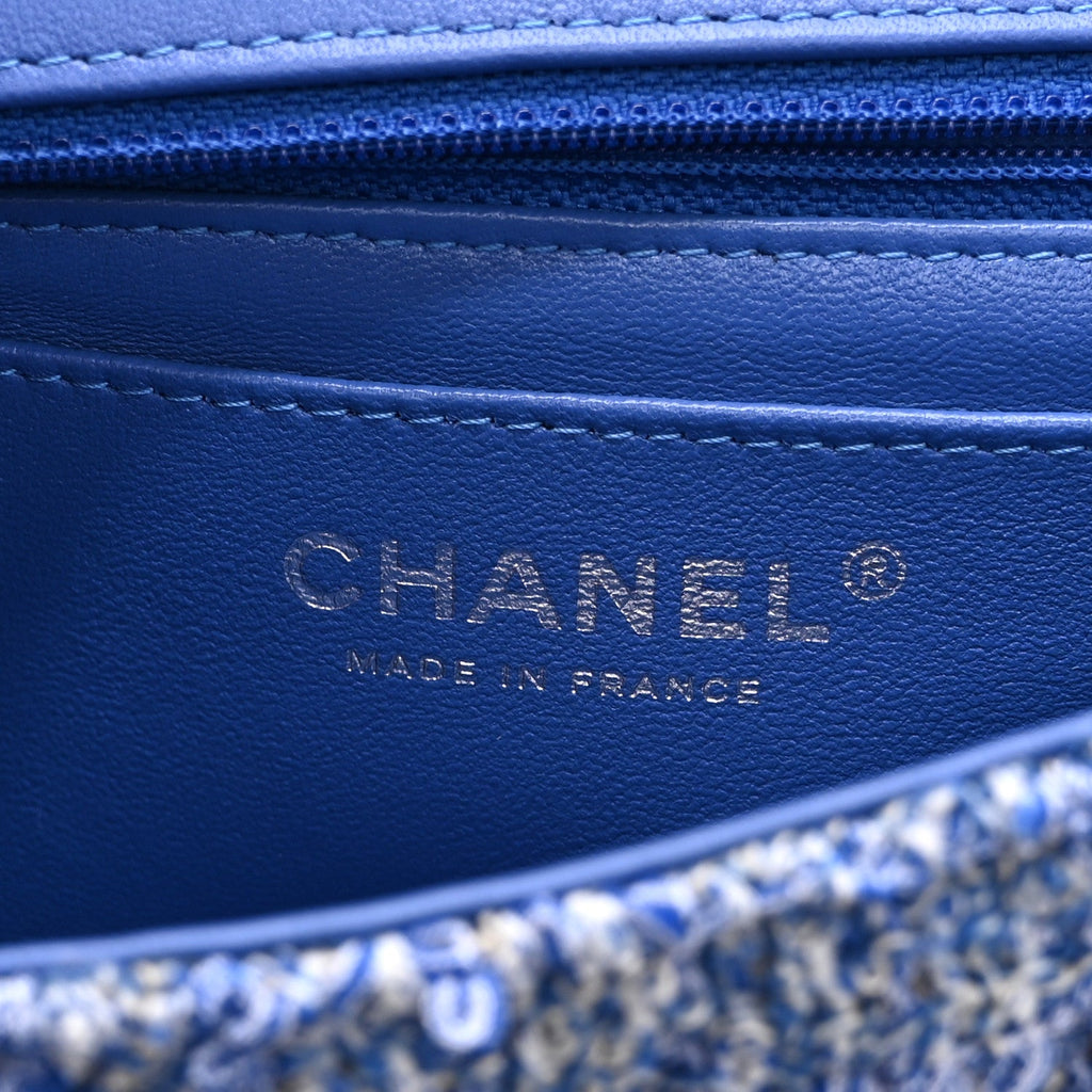 Tweed Quilted Mini Rectangular Flap Blue White