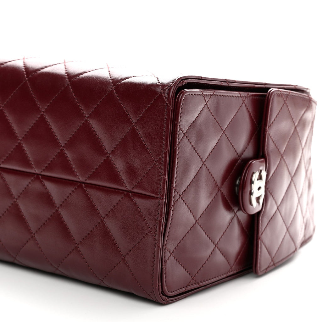 Shiny Crumpled Calfskin Quilted Medium Chanel 25 Handbag Dark Burgundy