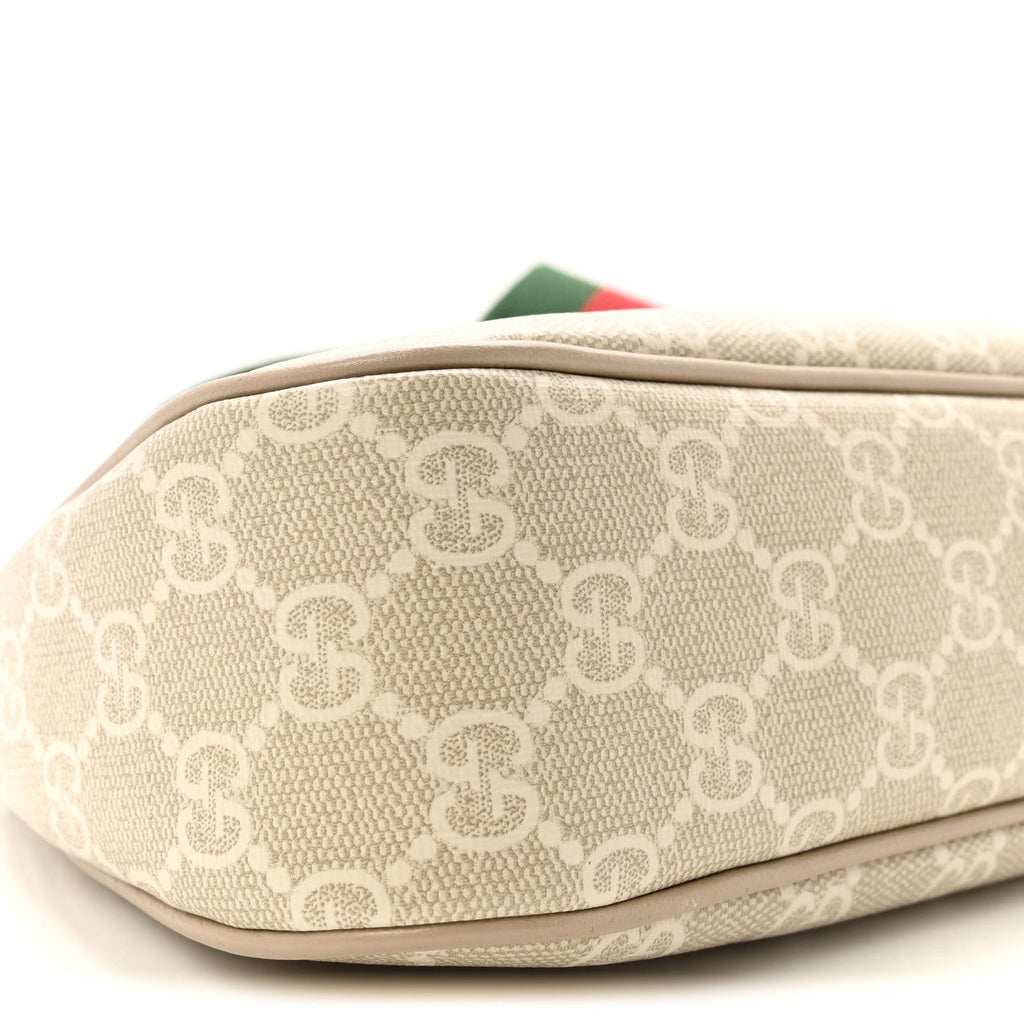 GG Supreme Monogram Textured Dollar Calfskin Web Small Ophidia GG Handbag Beige Mystic White Oatmeal