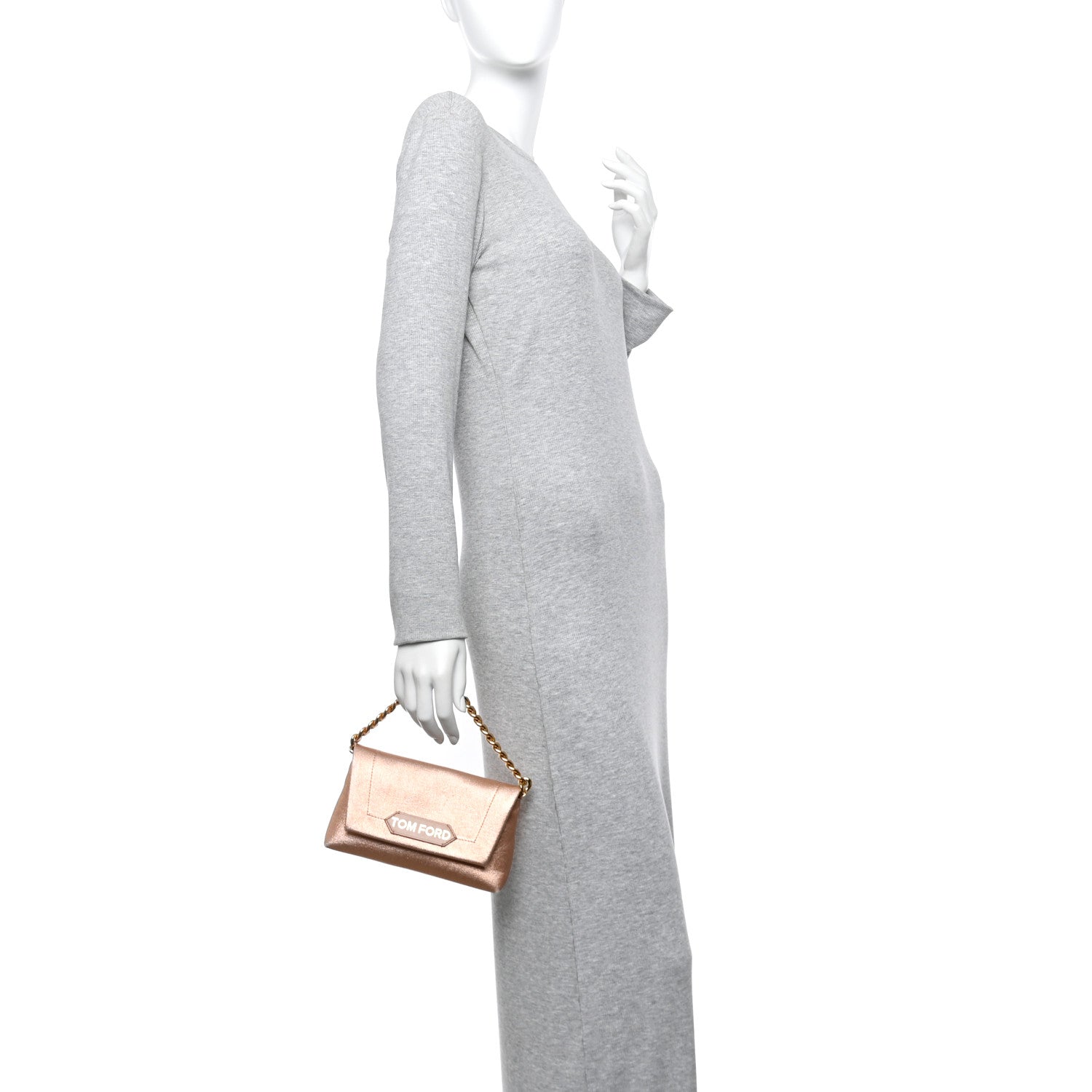 Coated Metallic Denim Mini Label Chain Shoulder Bag Iced Nude