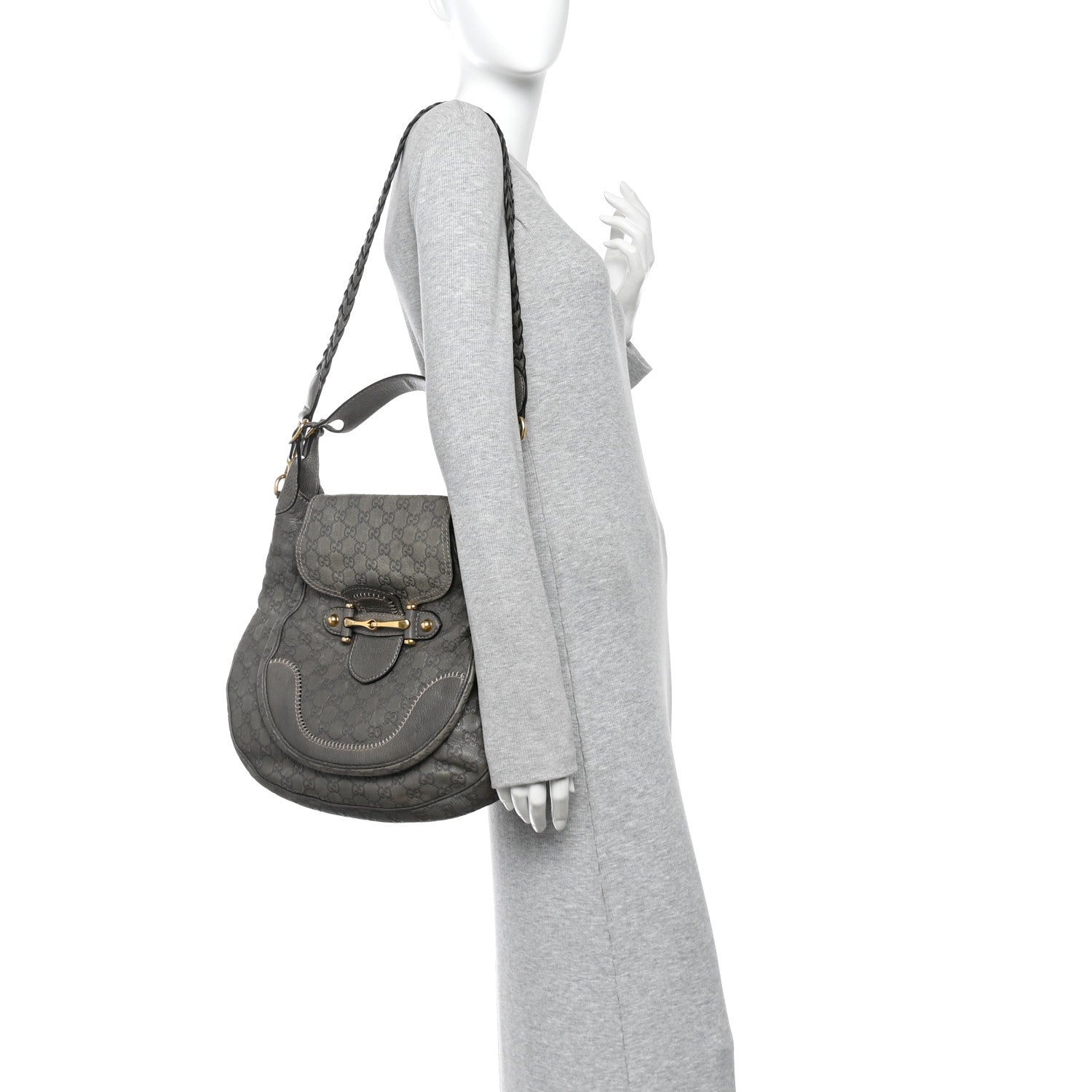 Guccissima Large New Pelham Satchel Grey