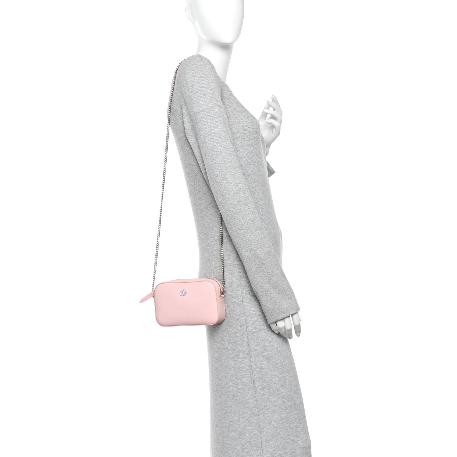 Dollar Calfskin Enamel Monochrome Super Mini GG Marmont Chain Shoulder Bag Light Pink Blue