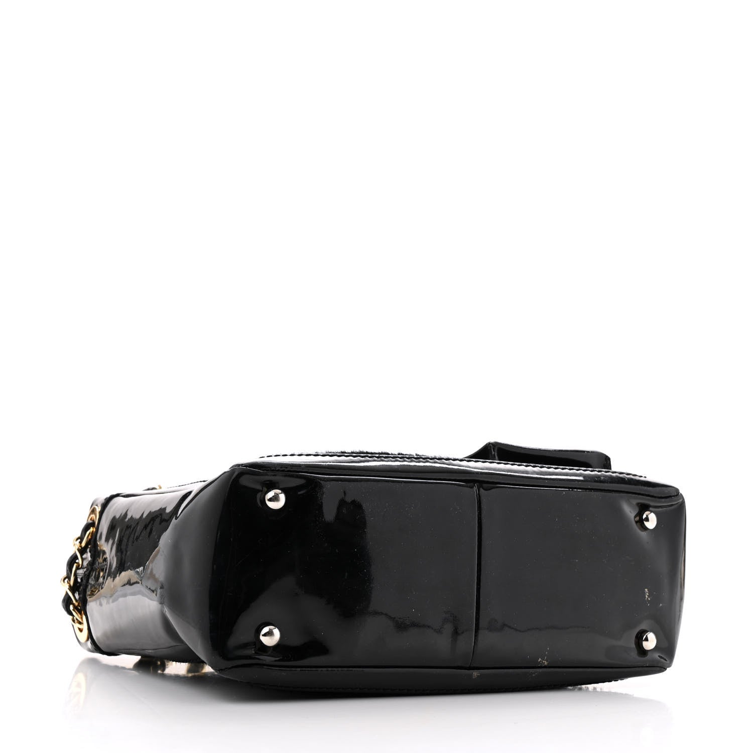 Patent Pony Hair Small Pocket Tote Black