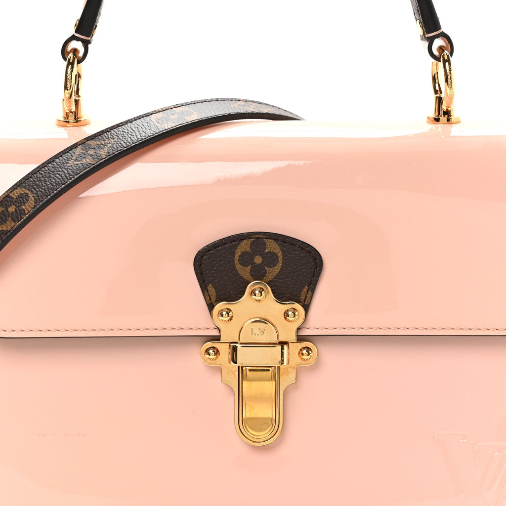 Patent Calfskin Monogram Cherrywood PM Rose Ballerine