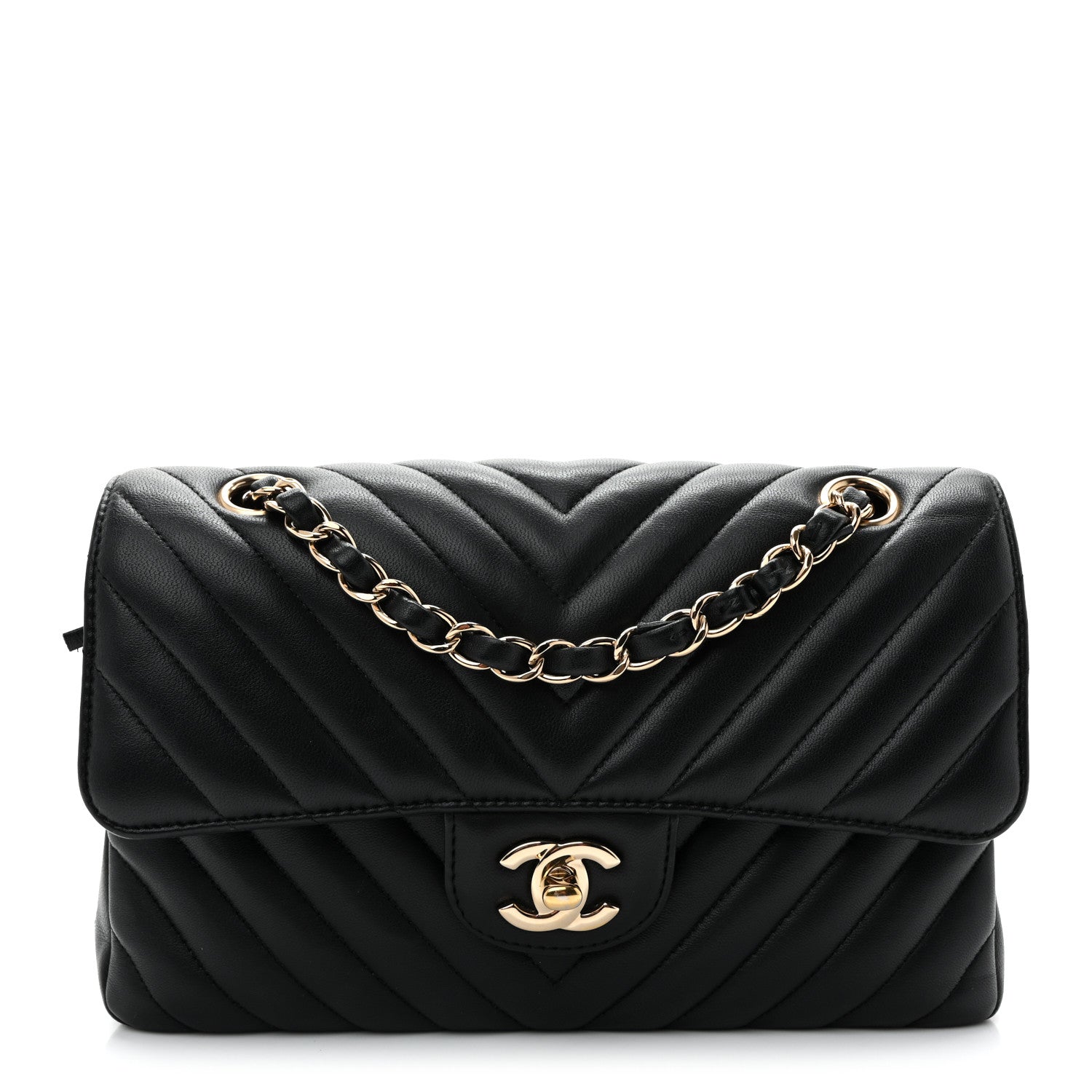 Lambskin Chevron Quilted Small Double Flap Black