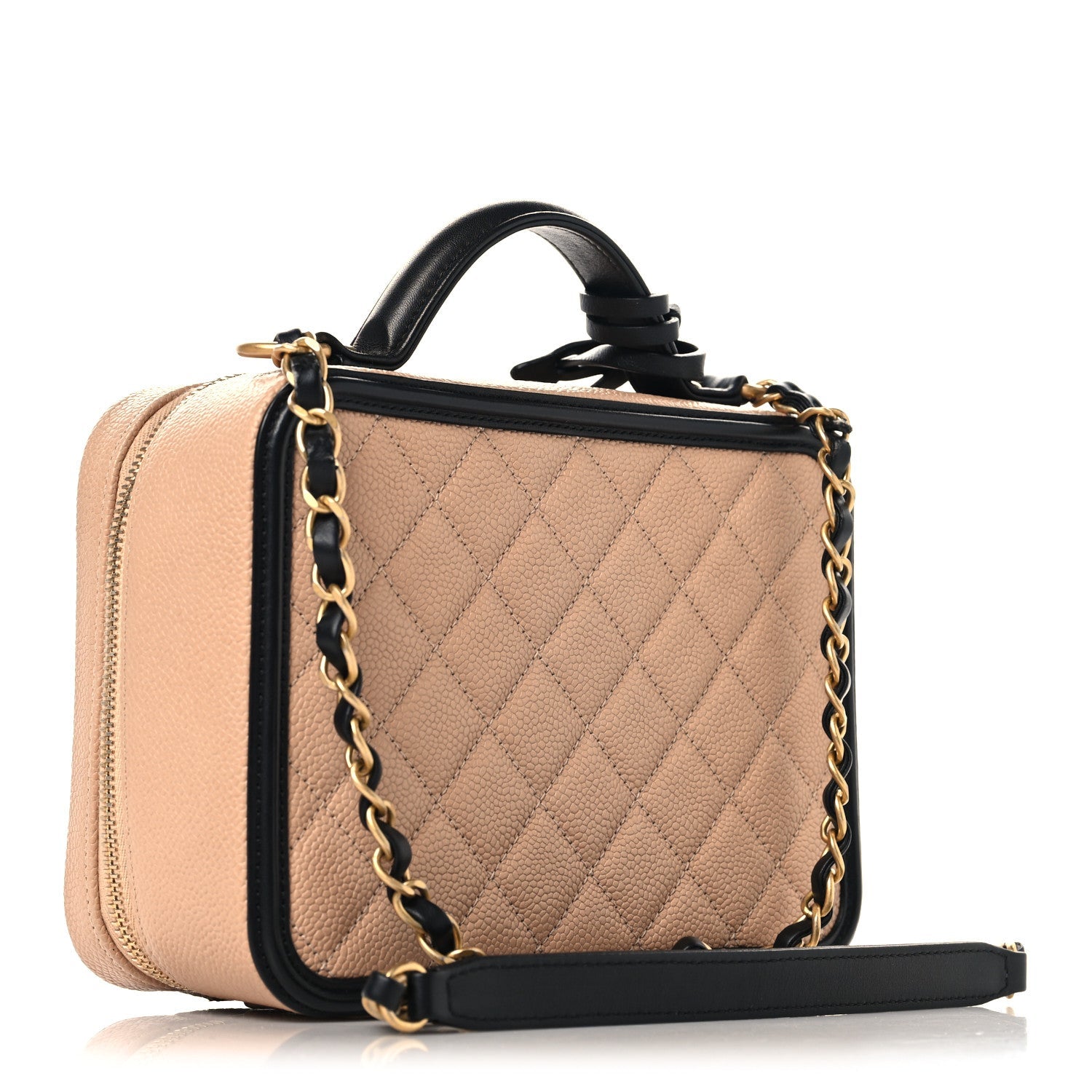 Caviar Quilted Medium CC Filigree Vanity Case Beige Black