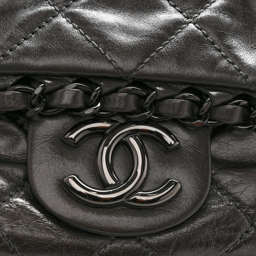 Calfskin Quilted Medium Chain Me Flap Grey