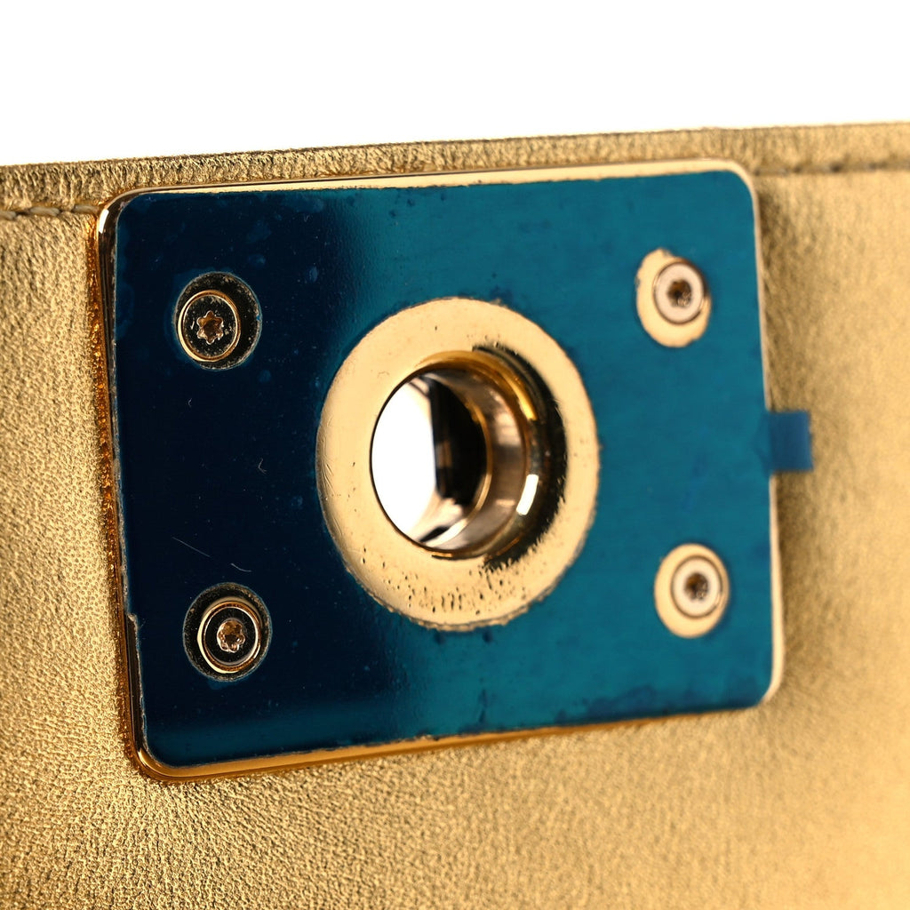 Metallic Lambskin Embossed Small Cube Boy Flap Gold