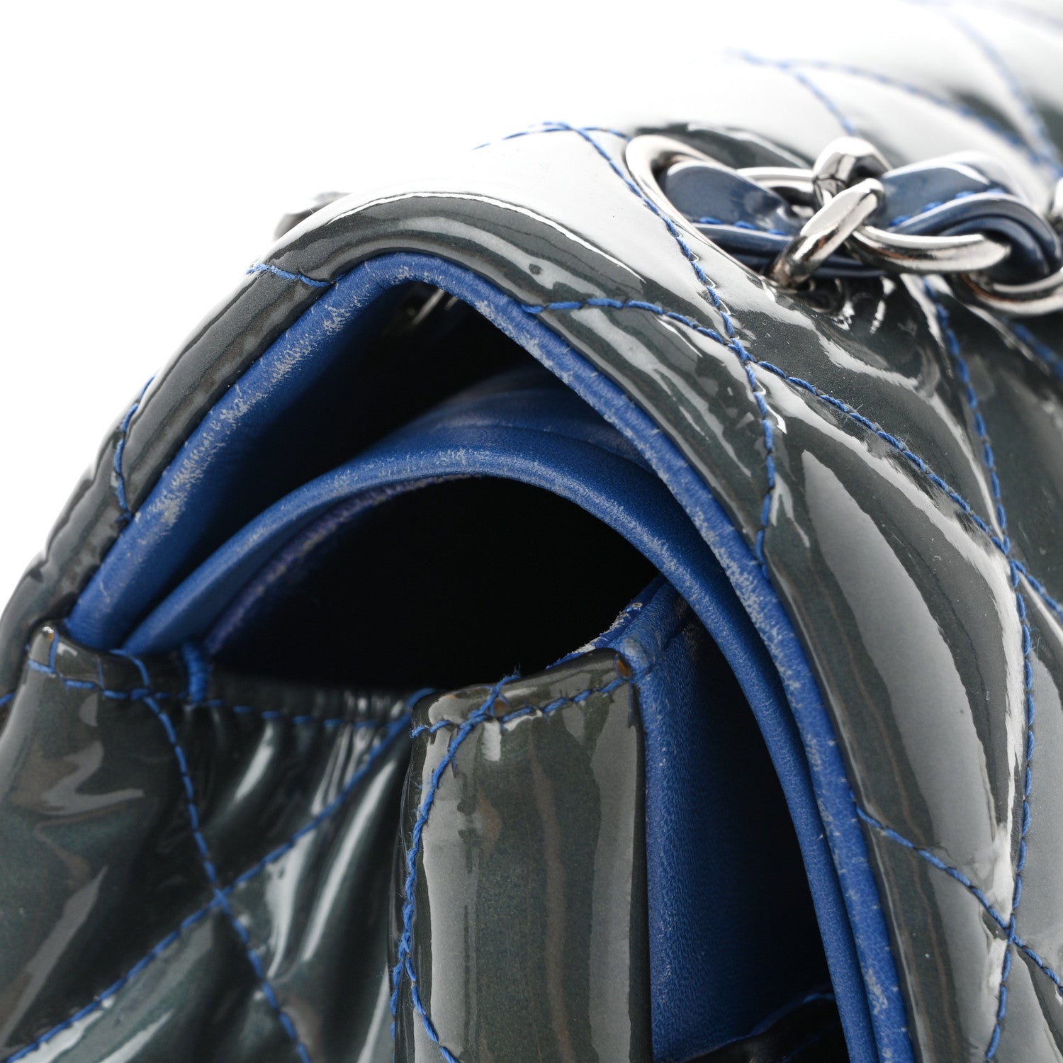 Patent Quilted Jumbo Double Flap Blue