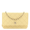 Caviar Quilted CC Turn Lock Wallet On Chain WOC Light Yellow