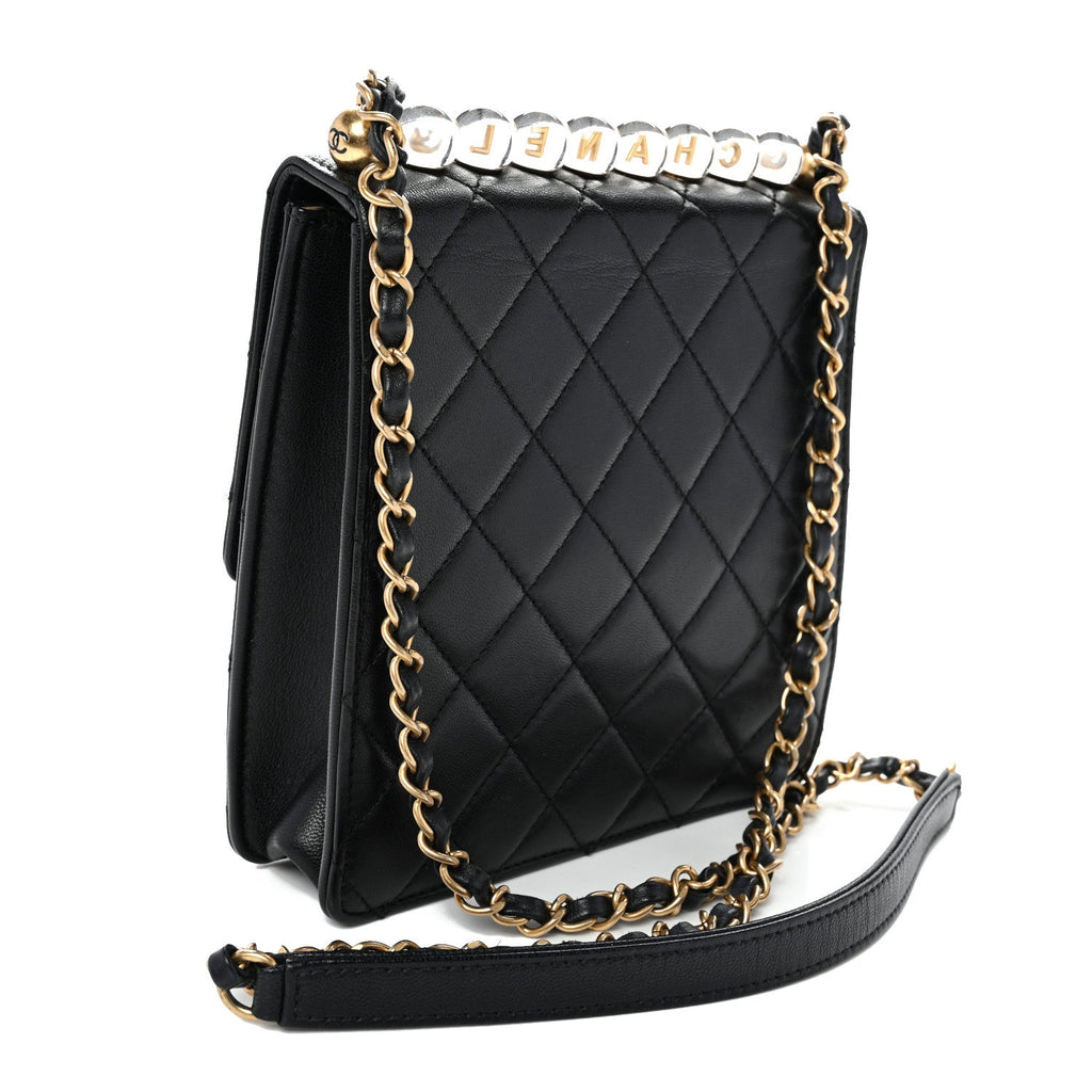 Goatskin Quilted Chic Pearls Flap Black