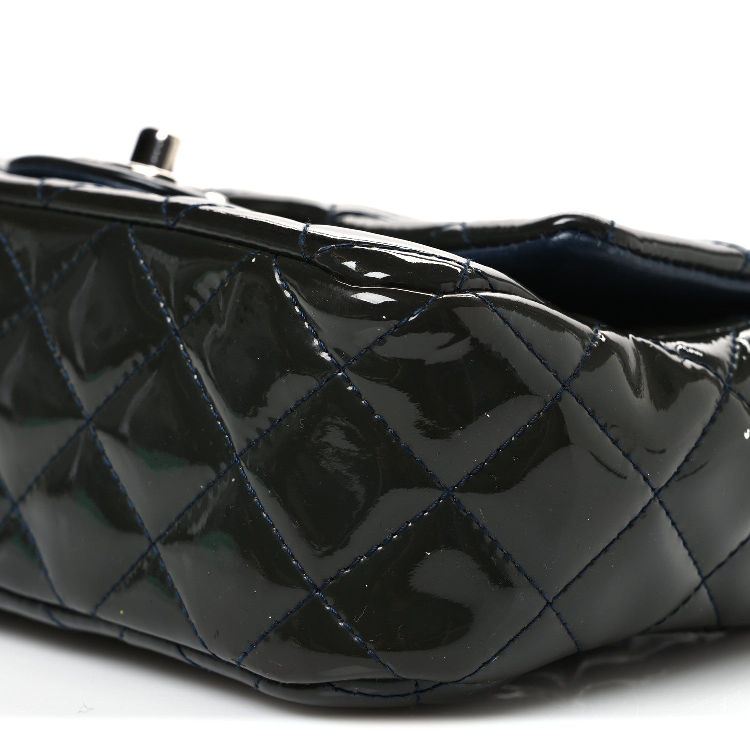 Patent Calfskin Quilted Mini Rectangular Flap Navy Blue