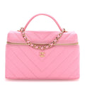 Shiny Caviar Chevron Quilted Top Handle Vanity With Chain Burgundy Rose