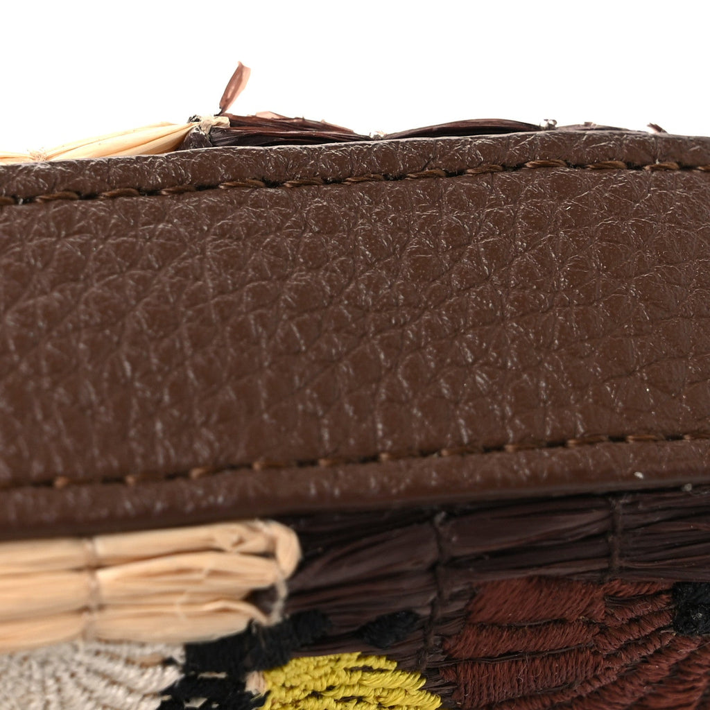 Woven Fabric Calfskin Embroidered Nano Maxi Buckle Baguette Charm Natural Gianduia