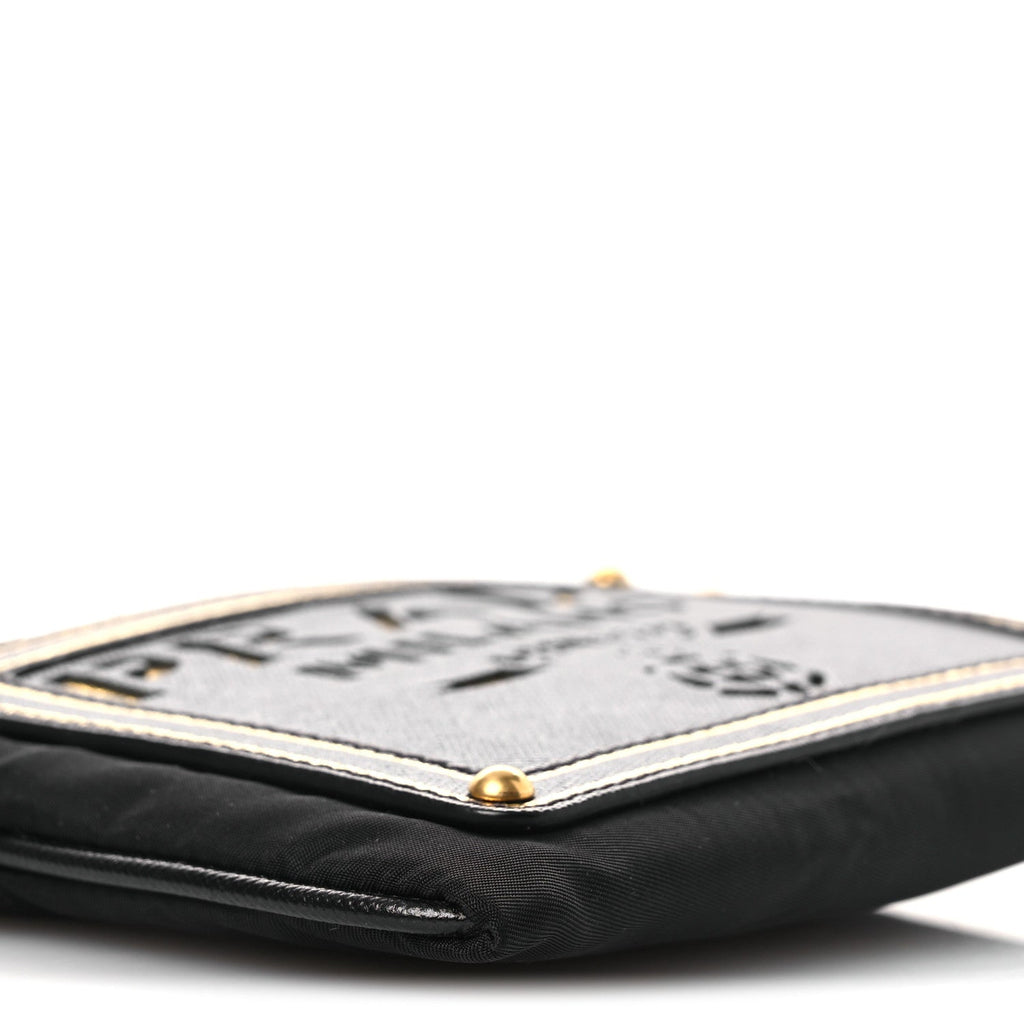 Tessuto Bandoliera Logo Shoulder Bag Gold Black