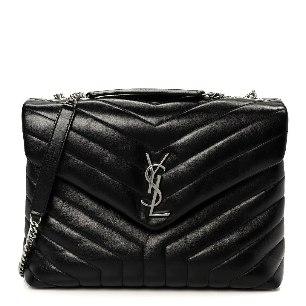 Calfskin Y Quilted Monogram Medium Loulou Chain Satchel Black